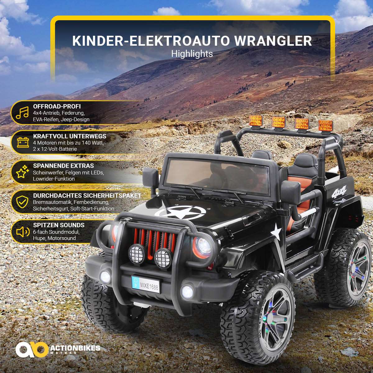 Elektro online Kinderauto Offroad Geländewagen 3-Sitzer 4x4 Allrad EVA